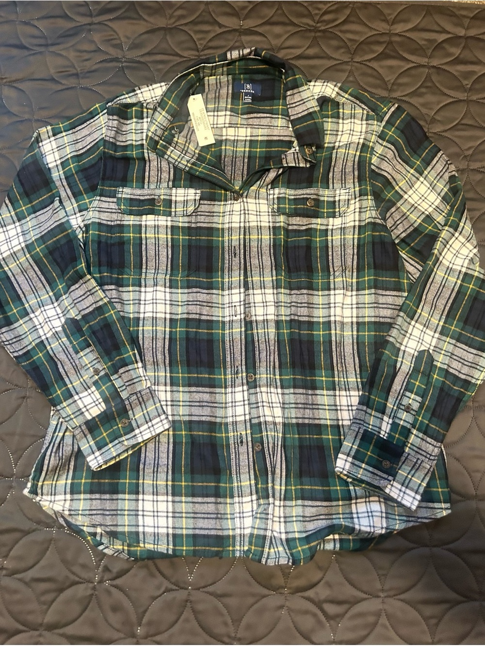 George Green, Navy & White Plaid Flannel Shirt